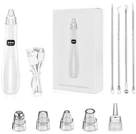 Aspiratore Punti Neri Multifunzione, Elettrico Comedone per Pulizia Viso e Rimozione Pori, Aspira Brufoli e Impurità con 5 Testine e 3 Modalità di Aspirazione, Blackhead Remover Vacuum
