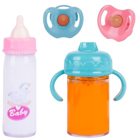 Diyxisk 2 Piezas Botella Magica, 2 Piezas Chupete, Seguridad Accesorios Bebe Juguete, Muñeco Bebe Biberón, Liquido Desaparece, Alimentación Simulada, Apto para Niños de 3 Años en Adelante