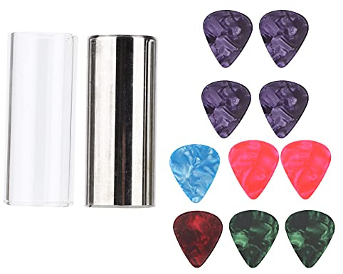 Guitar Slide Rostfritt stål Stämstång i glas med celluloidplockar Professionell gitarrspelstillbehör för musiker och gitarrentusiaster 2st set