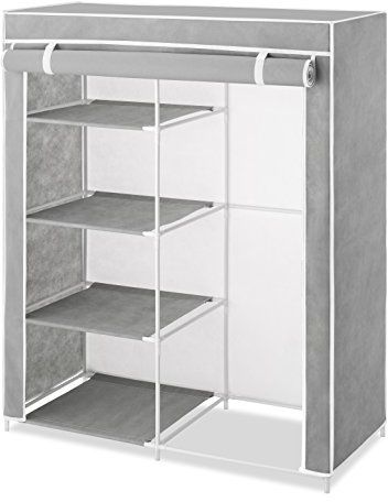 Whitmor Compact Clothes Closet - Space Saving - 4 Shelves and Hanging Closet Rod - Grey