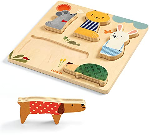 DJECO - Puzzle a incastro e puzzleDJECOIncassabile Woodypets, Multicolore (15)