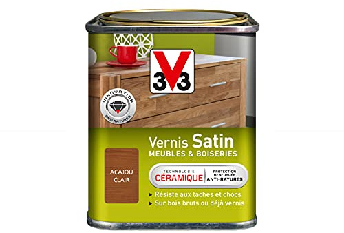 V33 Vernis intérieur Satin meubles & boiseries, Acajou clair 0,25L