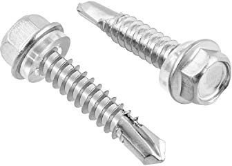 QWORK® 50 Stück 6.3 mm x 32 mm 410 Edelstahl selbstschneidende schrauben mit Sechskant Unterlegscheibenkopf, Schraubenbefestigungs Hardware