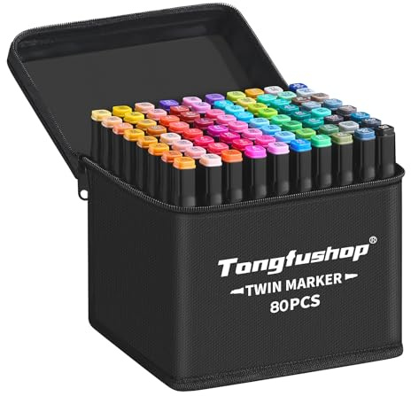 Tongfushop Marcatore 80+2 Colori, Pennarelli ad Alcool, Pennnarello a Doppia Punta, Marker Set con Borsa e Distanziatore, Adatti per Sketch, Colorare, Illustrazioni, Disegnare, Anime