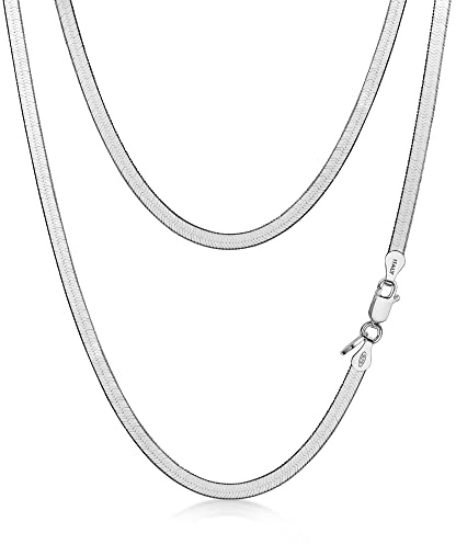 Amberta Cadena Plana de Serpiente para Mujer en Plata de Ley 925: 3 mm 50 cm
