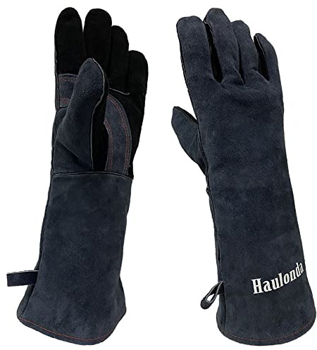 Haulonda Welding Gloves 16- 932°F Heat Resistant Leather,Fire&Cut Protection,for Forge/Tig/Mig/Fireplace Grill/BBQ/Stove Oven/Baking/Pruning flowers Gardening/Campfire