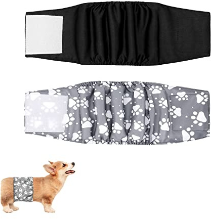 Andiker herr tvättbara hundblöjor, återanvändbara tikar trosor justerbara skyddande trosor magband för hund hanar (tassavtryck, L)