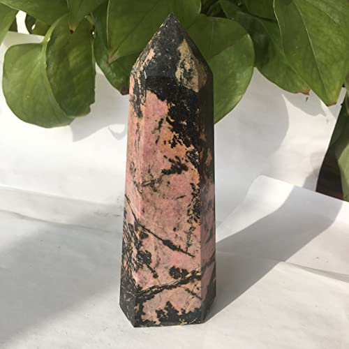 AZOOB Natural Rhodonite Stone Pillar Crystal Single Pointed Stone Pillar Quartz polishing Stone Ornament NaturalReiki Decoration (Size : 500-600g)
