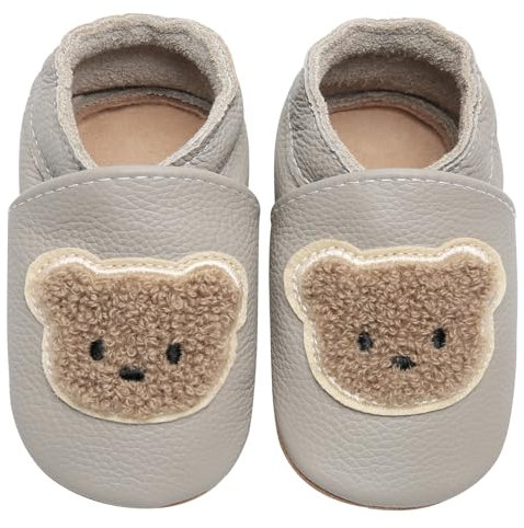 IceUnicorn Krabbelschuhe Baby Lauflernschuhe Jungen Weiche Leder Babyschuhe Kleinkind Lederschuhe mädchen Babyhausschuhe(G-Bär,12-18)