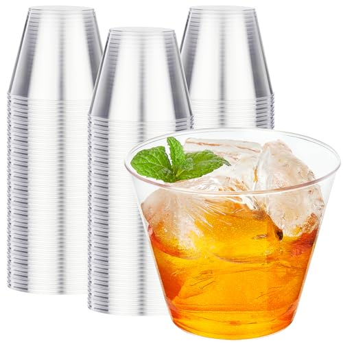RACETOP 200 Pack 9 oz Clear Plastic Cups for Party, Disposable Clear Cup, Disposable Cups, Wine Glasses Cups, Plastic Cocktail Glasses