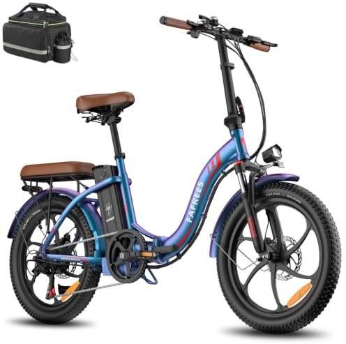 Fafrees Electric Bike, 20 Folding Electric Bikes for Adults, 43-93 Miles 36V 20Ah Automotive Grade Cells Battery, 3.0 Fat Tire Men Ladies Ebike for Beach Snow, F20 Pro Blue