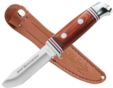 Herbertz Schnitzmesser Kindermesser mit Holzgriff und Lederscheide | persönliche Gravur | vorne abgerundete Spitze | rostfrei