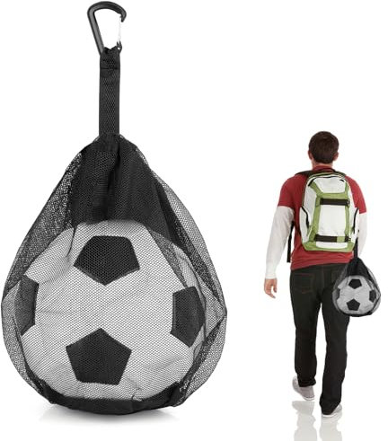 Neerow Ballnetz, Tragbare Ballsack, Ballnetz 1 Ball, Basketball Tasche, Basketball Netztasche, Balltasche mit Karabiner zum Tragen von Fußbällen, Basketbällen, Volleybällen und Strandspielzeug