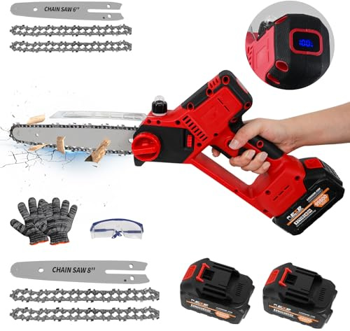 Mini tronçonneuse électrique sans balais de 20,3 cm et 15,2 cm, tronçonneuse électrique sans balais améliorée avec huileur automatique, scie à chaîne électrique portable sans fil pour couper les
