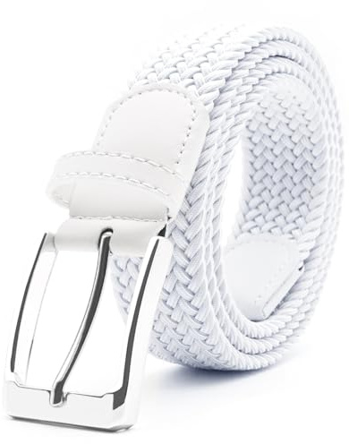 Uoocg Cintura Elastica Intrecciata Uomo Donna 3.4cm, Tessuto Elasticizzato Unisex, Colori a Contrasto per Ragazze/Ragazzi - Stoffa Bianco - 110 cm