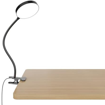 Lampada da Scrivania con Pinza, Adattatore Incluso, 3 Colore e 10 Intensità, Lampada da Lettura Letto Dimmerabile, Lampada Pinza per PC Flessibile, Nera