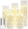 salipt Flameless Candles, LED Battery Operated Flickering Candles, Moving Flame Electric Candle Sets Glass Effect with Remote Timer, Set of 5, H 5 6 7 8 - Fairy Lights