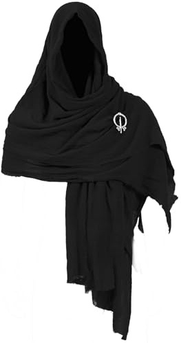 Scialle con cappuccio post apocalittico, mantello medievale rinascimentale, mantello da mago vichingo, accessorio per costume da uomo e donna, nero, 85.4 x 50 inches