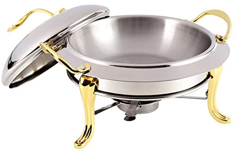 Juego De Buffet De Acero Inoxidable De Tamaño Completo Con Plato De Calentamiento Redondo, Cubiertos Y Calentador Con Bandeja Caliente Para Cocina, Fiestas Y Banquetes, Dorado - 22 Cm, Dorado - 20 Cm