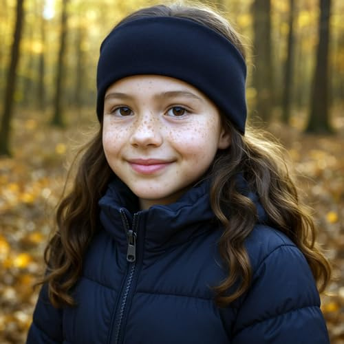 Wollhuhn ÖKO Kinder/Jungen/Mädchen Warmes Stirnband/Haarband Zweilagig Fleece Viele Farben 20250810 (Schwarz Sportfleece, Einheitsgröße)