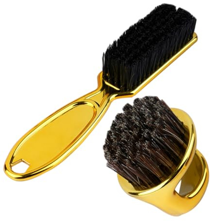 Veemoon Spazzola per Barba e Chioma Uomo Manico e Anello, Morbida e Delicata sulla Pelle, Materiale Abs e Nylon, Colore Oro, per Barber Shop e Pulizia Collo
