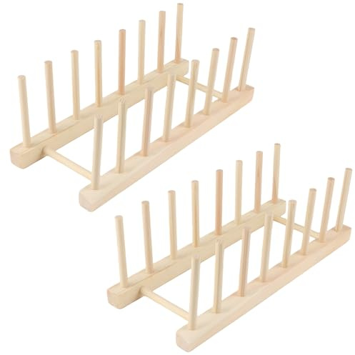 HO-SFSM 2 Pezzi Scolapiatti in Legno, Scolapiatti da Appoggio,Porta Bottiglie Acqua, Portapiatti, Scola Piatti, per Libro, Piatti, Tazze, Cd, Bicchiere per Vino