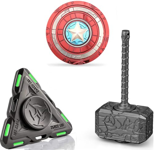 Hammer Fidget Spinner Toys for Kids Adults, Glow in The Dark Luminous Tri Spinner, Metal 2 in 1 Infinity Cube Desk Decor, Stress Relief ADHD Birthday Gift for School Office Boys Friends