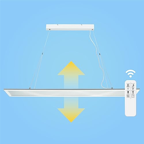 LECOM LED Deckenleuchte Hängend 120x20 cm - LED Panel Büro Dimmbar mit Fernbedienung CCT UGR<19 CRI 90 Pendelleuchte Höhenverstellbar Hängelampe Hängeleuchte
