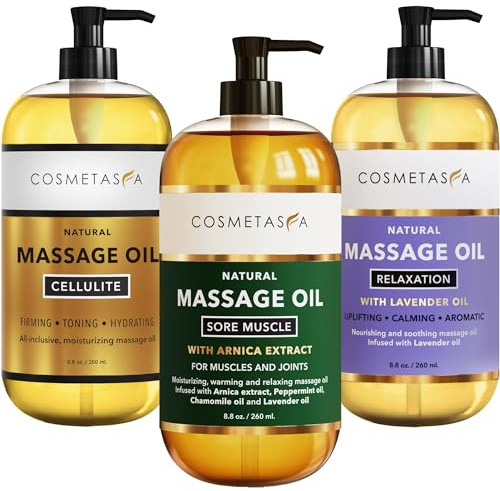 Cosmetasa Massage Oil Set - Arnica & Peppermint Sore Muscle Relief, Cellulite & Lavender Body Massage Oils - Gua Sha Therapy