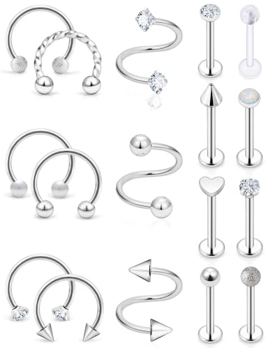 Xnsjeyy 16G Horseshoe Lip Rings 316L Surgical Steel Medusa Labret Snake Bite Monroe Lip Ring 16 Gauge Tragus Forward Helix Conch Cartilage Lobe Earrings Stud Piercing Jewelry For Women Men Silver