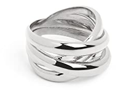 SINGULARU - Anillo Double Cross. Latón con Acabado Baño de Rodio Pulido Plata. Talla 20