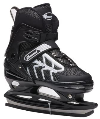 Ice Skates，Boys Hockey Skates,Skates with Adjustable 4 Sizes for Boys Girls Youth Men Women and Beginners (Black Silver, L (4-7) Kid's/(6-8) Women's/(5-7) Men's)