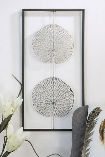 Väggmålning löv 62 x 31 cm antik silver antracit metallblad unik väggdekoration väggrelief