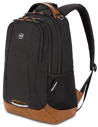 Swiss Gear Cecil 5505 Laptop Backpack, Black Canvas/Brown, 18-inch, Cecil 5505 Laptop Backpack