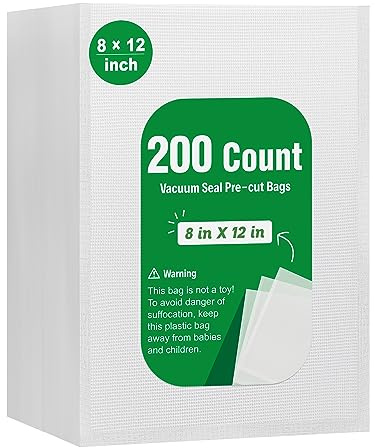 Syntus 200 Count Vacuum Sealer Bags Quart 8 x 12 inch for Seal a Meal, Commercial Grade BPA Free Heavy Duty Precut Seal Bags, Food Vac Bags for Storage, Meal Prep or Sous Vide