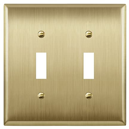 LIDER Toggle Light Switch Metal Wall Plate, Stainless Steel Switch Cover, Corrosion Resistant, Mid-Size 2-Gang 4.88 x 4.92, Stainless Steel, LMWP-12M-BB, Brushed Brass