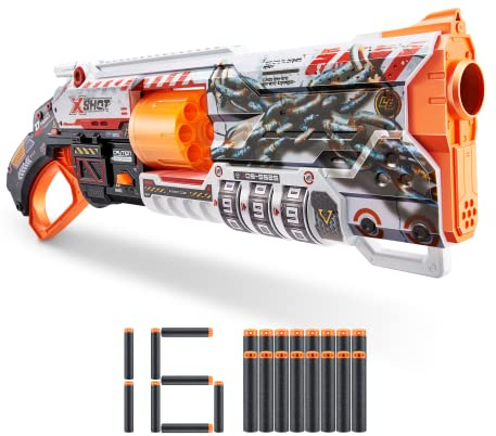 X-Shot Skins Lock Blaster mit 16 Schaumstoff-Darts und einzigartigem Zahlenschloss