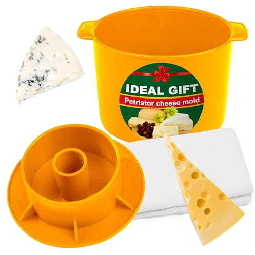 Moule à fromage avec un suiveur - Kit de fabrication de fromage - Fournitures de fabrication de fromage - Ensemble de fromage pour presse - Paneer Maker - 0,48 gal - 1,8 l - Jaune