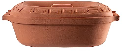 KADAX Ovaler Tonbräter, Keramiktopf mit Deckel und Seitengriffen, Dampfgarer aus natürlichen Materialien, Auflaufform für fettfreies Kochen, Brätertopf (5L)