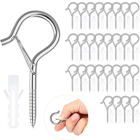 Ouprisks 28 Stück Schraubhaken, Haken zum Schrauben mit Sicherung, Deckenhaken für Hängepflanzenkörbe, Vogelkäfige, Lichterketten und Weihnachtsschmuck