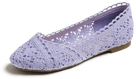 Feversole Round Toe Lace Ballet Crochet Flats Women's Comfy Breathable Shoes Lavender Purple Knit Crochet 4.5 UK