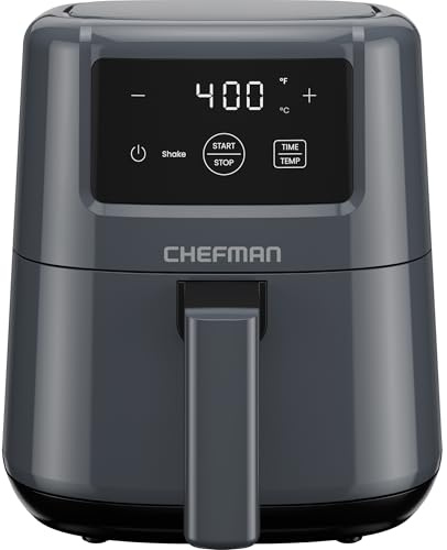 CHEFMAN 2 Qt Mini Air Fryer – Digital Space-Saving Compact Air Fryer with Nonstick and Dishwasher Safe Basket, Quick & Easy Meals in Minutes, Features Digital Timer and Shake Reminder – Grey