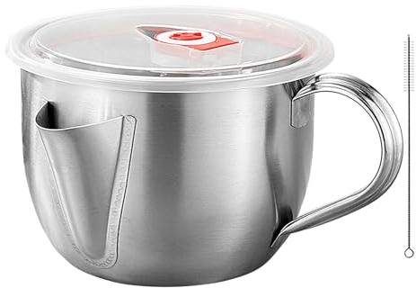 Chansunokku Fetttrennkanne Fettabscheider Edelstahl 1000ML, Suppe Sieb Soße Schüssel Degraissier-Kanne Mit Deckel & Pinsel, Fett Ölfilter Fetttrennkanne, Fettkanne Küchenwerkzeuge Für Küchenabfällen