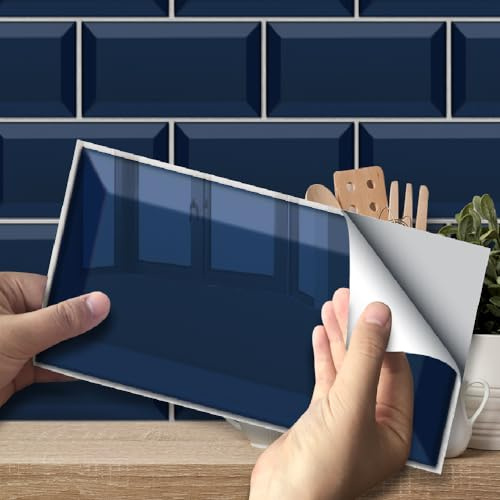 neukids 27PCS Navy Kitchen Tile Stickers, Metro Tile Blue backsplash Tiles self Adhesive, Stick on Tiles for Bathroom Living Room Kitchen Laundry RV Splashback