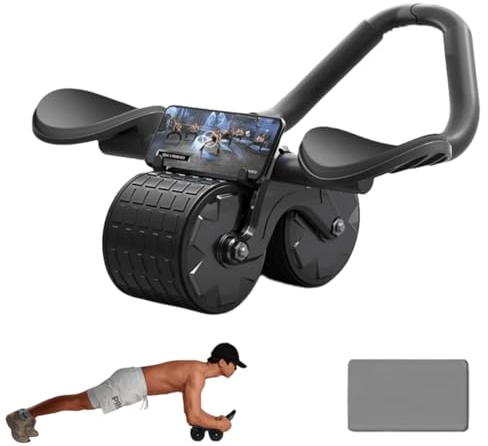 Bauchroller Automatische Rebound Bauchrad Für Bauchmuskeltraining, 2-in-1 Plank Bauchmuskeltrainer für Core Trainer, Bauchrolle mit Ellenbogenstütze, Bauchtrainer für Zuhause Mit Stabilen Doppelrädern