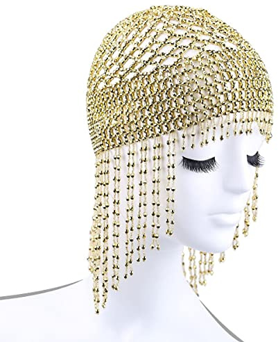 Zghhc Copricapo con Perline Esotiche Copricapo con Nappe della Boemia Cappello con Perline di Danza del Ventre Accessorio per Cleopatra Egiziano Cappello con per Spettacoli Teatrali Sposa