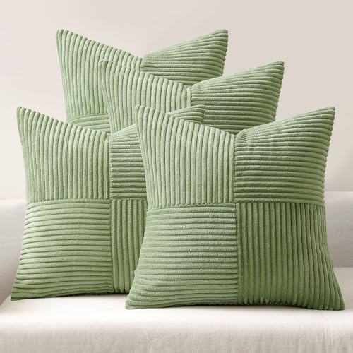 MIULEE Örngott gröna ribbade sammet soffkuddar 40 x 40 set 4-delat modernt mjukt dekorativt kuddfodral för soffa sovrum