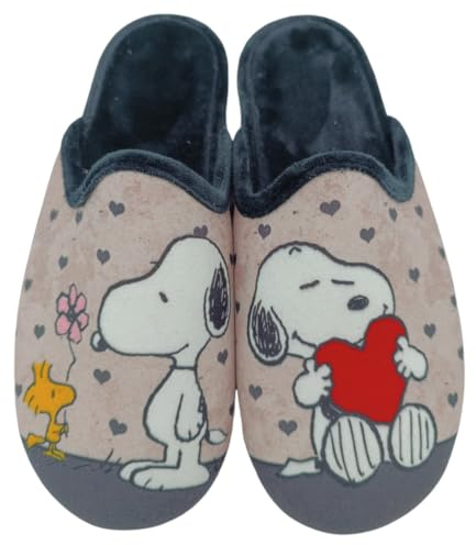 HECHO EN ESPAÑA Zapatillas de Casa para Mujer - Suela de Caucho Antideslizante (snoopy negro, Sistema tallas calzado EU, Adulto, Números, mediano, 36)