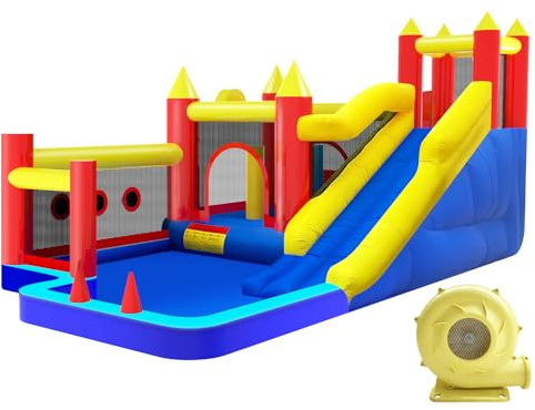 Bounce House,Inflatable Bouncer with Air Blower for Kids 3-10,Outdoor and Indoor Jumping Castle with Long Slide,Trampoline,Obstacles,Climbing Wall,Ball Pit/Water Pool
