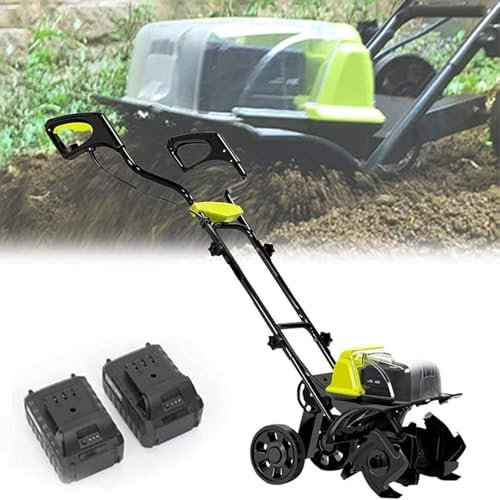 Rotavator eléctrico con 2 baterías, trituradora de jardín de 40 V con 2 Ruedas, máquina de arado pequeña de 390 RPM, cultivador inalámbrico y rototiller para preparación del Suelo, aireador de césped